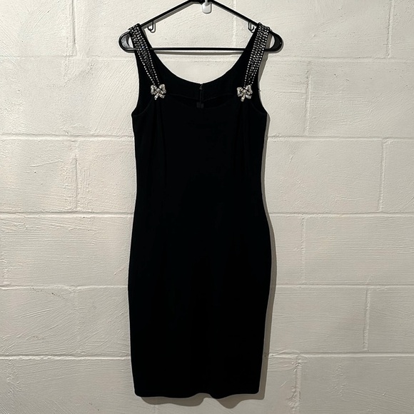 Vtg St. John Evening Black Cocktail Knit Dress embellished straps size 8 - Picture 2 of 13